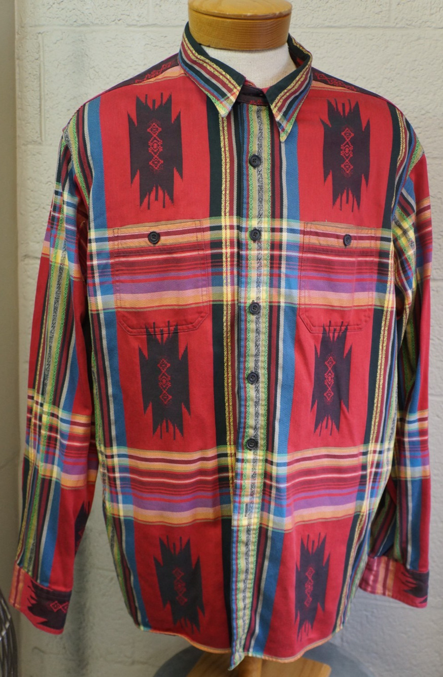 Vintage Polo Ralph Lauren Southwestern Aztec Plaid Flannel Button-Up Shirt XXL